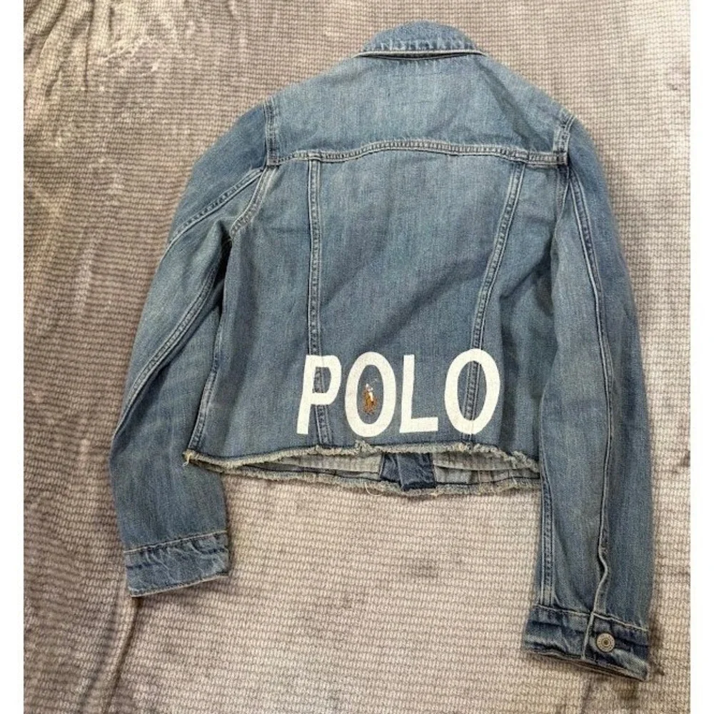 Polo Ralph Lauren Girls Blue Denim Trucker Jacket Raw Hem Light Wash Size 16